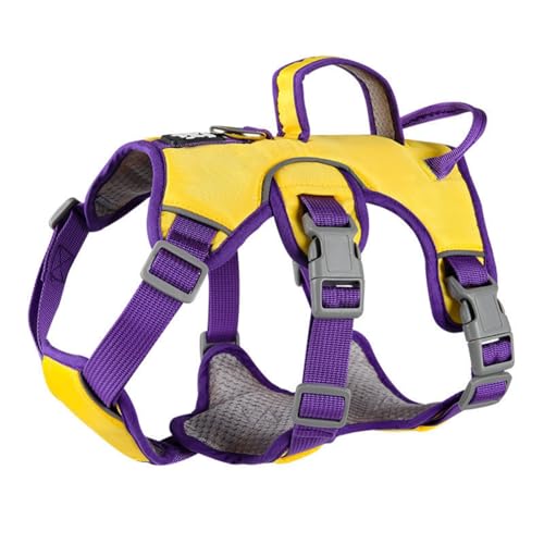 Hundegeschirr für Kleine und Mittelgroße Hunde Anti Zug Hundegeschirr Harness Verstellbar Atmungsaktiv Reflexstreifen Leicht Anzulegen (Gelb-A,L) von champracer