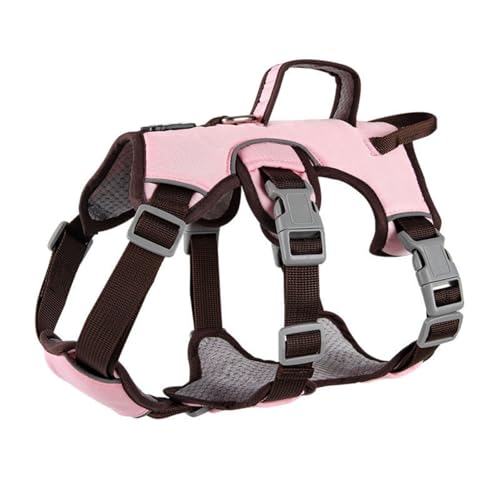 Hundegeschirr für Kleine und Mittelgroße Hunde Anti Zug Hundegeschirr Harness Verstellbar Atmungsaktiv Reflexstreifen Leicht Anzulegen (Rosa-A,L) von champracer