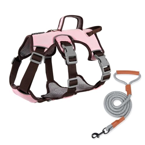 Hundegeschirr für Kleine und Mittelgroße Hunde Anti Zug Hundegeschirr Harness Verstellbar Atmungsaktiv Reflexstreifen Leicht Anzulegen (Rosa-C,L) von champracer