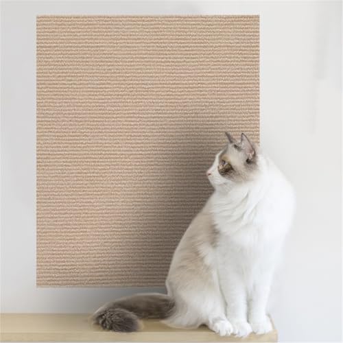 Kratzteppich Selbstklebend, Sisal Teppich Katzen, Kratzteppich Katze Wand, DIY Kratzmatte Katze Selbstklebend, Selbstklebende Kratzmatte Wand Für Schützt Teppiche Und Sofas (Khaki,30 * 100cm) von champracer