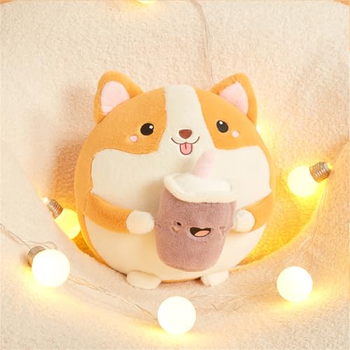 champracer Hund Plüschtier, Shiba Inu Corgi Hund Kuscheltier, Rundes Niedliches Shiba Inu Puppen, Weiches Hund Spielzeug Plüsch Mit Milchtee Ideal Zum Kuscheln, Spielen Und Schlafen (46 cm,Lila) von champracer