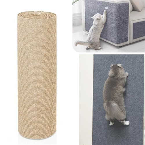 champracer Katzen Kratzmatte, Kratzwand für Katzen, Kratzschutz Sofa Katze, Selbstklebende Kratzmatte für Katzen, DIY Kratzteppich Katze Wiederverwendbar Kratzteppich Katze (Khaki,40x100 cm) von champracer