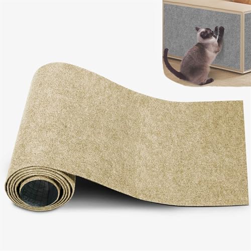 champracer Kratzmatte Katze Wand, Katzen Kratzmatte, Kratzmatte Selbstklebend, Kratzteppich Katze Selbstklebend für Die Wand, Schutzteppich SofamöBel DIY Trimmbare Teppichunterlagen (Khaki,30x100 cm) von champracer