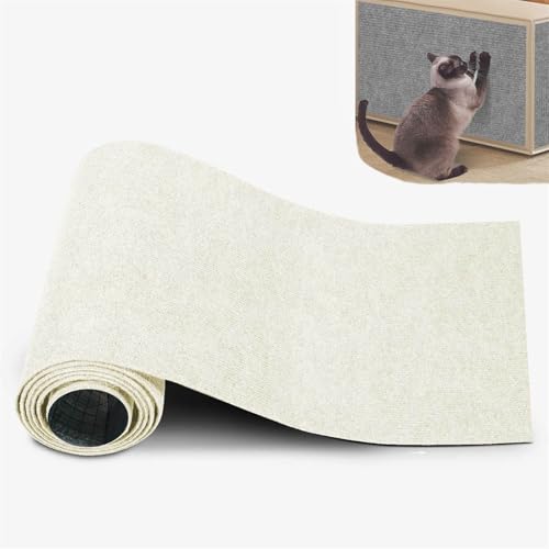 champracer Kratzmatte Katze Wand, Katzen Kratzmatte, Kratzmatte Selbstklebend, Kratzteppich Katze Selbstklebend für Die Wand, Schutzteppich SofamöBel DIY Trimmbare Teppichunterlagen (Weiß,30x100 cm) von champracer