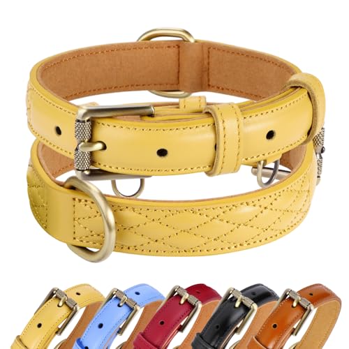 CHEDE Basic Classic Luxuriöses, gepolstertes Hundehalsband aus echtem Leder, strapazierfähiges Hundehalsband, weiches und starkes Lederhalsband mit Metallschnalle, breites Hundehalsband für große, von chede