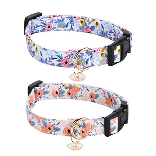 Hundehalsband aus Baumwolle für kleine, mittelgroße und große Hunde, niedliches Blumenmädchen-Hundehalsband mit Schnellverschluss-Schnalle, 2 Stück von chede