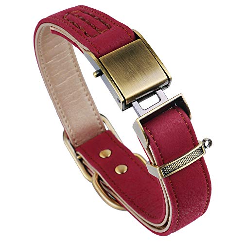 chede Classic Classic Hundehalsband, gepolstert, Leder, Sicherheitsgurtschnalle, für große und mittelgroße Haustiere (Größe L, Rot) von chede