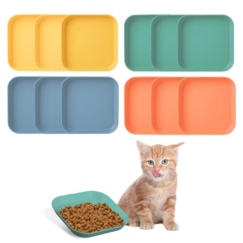 chenyu 12 Stück Katzennapf Flach Quadrat Katzennapf 4 Farben Katzen Napfset Mehrere Verwendungsmöglichkeiten Futternapf Katze Geeignet für Futterwasser für Katzen Und Hunde (14.5x14.5x2 cm) von chenyu