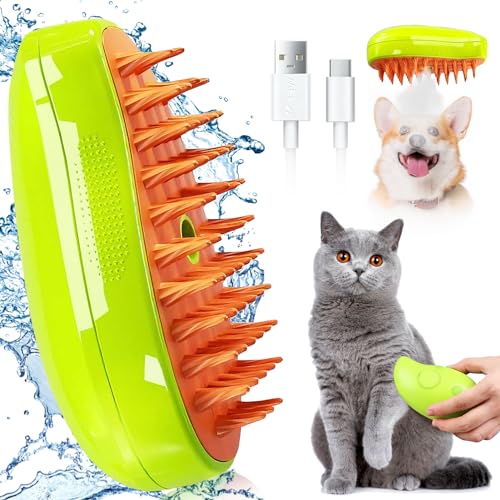 KatzenbüRste mit Dampf 3-In-1,Dampfbürste Katze Grün Steamy Brush Katze Dampfbürste für Katzen mit Spray Katzenbürste mit Wasser Katzen Dampfbürste Pflegebürste für Katzen und Hunde zur Haarentfernung von chimoo