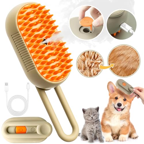 KatzenbüRste mit Dampf 3-In-1,Dampfbürste Katze Grün Steamy Brush Katze Dampfbürste für Katzen mit Spray Katzenbürste mit Wasser Katzen Dampfbürste Pflegebürste für Katzen und Hunde zur Haarentfernung von chimoo