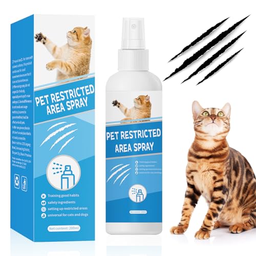 chimoo Katzenabwehrspray,200ml Katzen Fernhaltespray für Innen Fernhaltemittel für Katzen Beruhigungsmittel für Katzen Anti Kratz Spray Katzen für Pflanzen,Böden,Möbel,Schützt Ihr Zuhause von chimoo