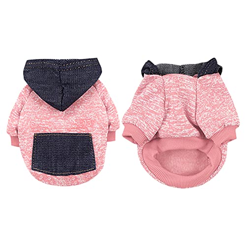 chiphop Haustier- Winter-Oberseitennähte, Denim-Taschen-Sweatshirt, farblich passend, mit Kapuze, zweibeinig, Fleece, warme Kleidung Selbstgestrickte Hundepullover (Pink, S) von chiphop