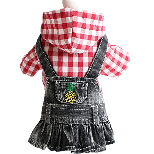 chiphop Obst Bestickt Haustier Hund Kleid Kleidung Stripe Plaid Puppy Denim Hoodie Jacke Hundemantel Für Den Winter (C, L) von chiphop