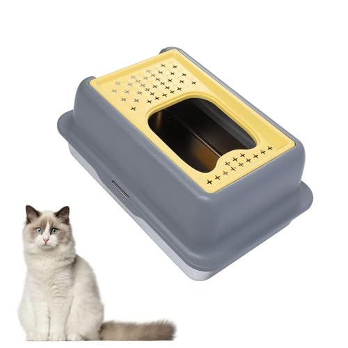 Edelstahl-Katzentoilette, Oben Offene Katzentoilette, Hochseitige, Spritzwassergeschützte Katzentoilette aus Metall, 23,62 X 15,94 X 13,19 Zoll, für Katzen/Haustiere (Grau und von ciciglow