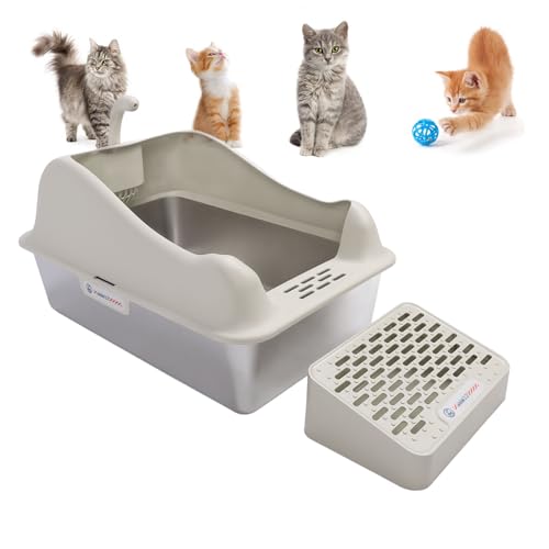 Edelstahl-Katzentoilette, Oben Offene Katzentoilette, Hochseitige, Spritzwassergeschützte Katzentoilette aus Metall mit Schaufel und Fußpedal, 23,62 X 15,75 X 11,81 Zoll, für von ciciglow