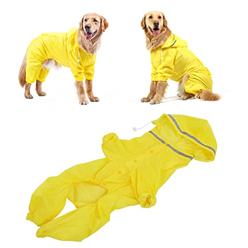 Hunde-Regenmantel mit Kapuze, Slicker-Poncho für Große Hunde und Welpen, 4-Bein-Regenjacke mit Vollständiger Abdeckung und Reflektierenden(3XL-Gelber, reflektierender Regenmantel mit 4 Beinen) von ciciglow