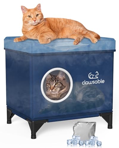 Clawsable 2-in-1 kühlendes Katzenhaus für Outdoor/Indoor-Katzen, wasserdicht & wetterfest, Wildkatzenhaus für den Sommer, erhöhtes isoliertes Außenkatzenhaus für streunende Scheune von clawsable