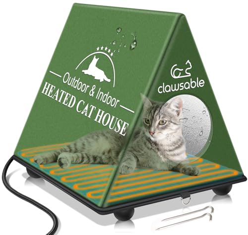 Clawsable Beheiztes Katzenhaus für Outdoor-Katze im Winter, Erhöhtes & wetterfestes beheiztes Katzenhaus für draußen, warmes Wildkatzenhaus für streunende Stallkatze von clawsable