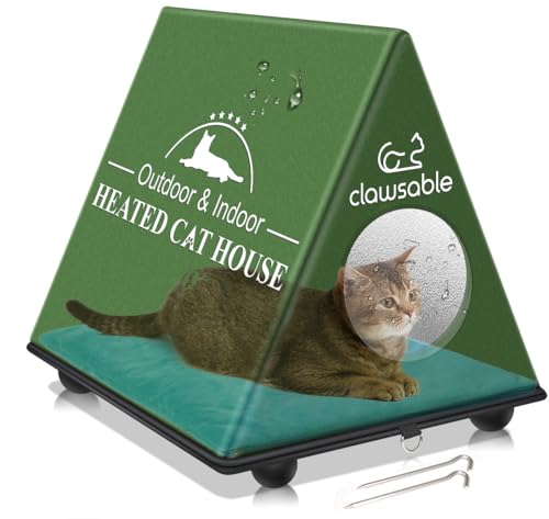 Clawsable Beheiztes Katzenhaus für Outdoor-Katze im Winter, Erhöhtes & wetterfestes beheiztes Katzenhaus für draußen, warmes Wildkatzenhaus für streunende Stallkatze von clawsable