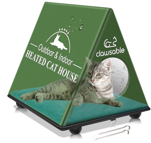 Clawsable Beheiztes Katzenhaus für Outdoor-Katze im Winter, Erhöhtes & wetterfestes beheiztes Katzenhaus für draußen, warmes Wildkatzenhaus für streunende Stallkatze von clawsable