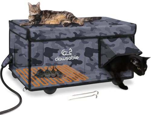 Clawsable Unverwüstliches beheiztes Katzenhaus für Katzen im Winter (Camo Black, Large) von clawsable