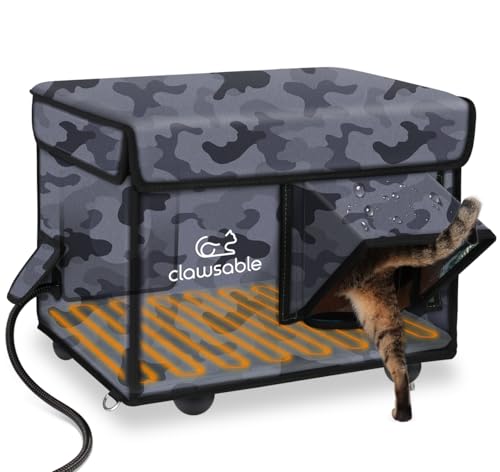 Clawsable Unverwüstliches beheiztes Katzenhaus für Katzen im Winter (Camo Black, Small) von clawsable