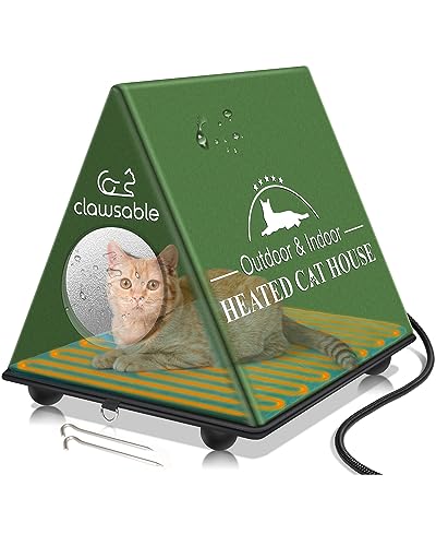 Clawsable Unzerstörbares beheiztes Katzenhaus für Outdoor-Katzen im Winter, A-Rahmen, vollständig wasserdicht, hochisoliert & wetterfest Outdoor Katzenhaus Unterschlupf für Außengemeinschaft Feral von clawsable