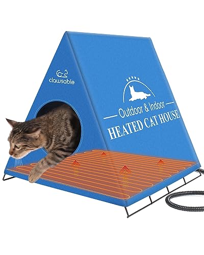 Clawsable Unzerstörbares beheiztes Katzenhaus für Outdoor-Katzen im Winter, extrem wasserdicht, hochisoliert & erhöht, im Freien Feral Katzenhaus Unterschlupf für streunende Scheunenkatze von clawsable