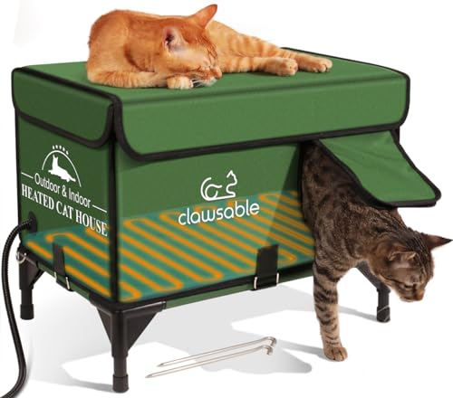 clawsable Unzerstörbares beheiztes Katzenhaus für Outdoor-Katzen im Winter, extrem wasserdicht, vollständig isoliert, außerhalb Feral Katzenhaus Unterschlupf für streunende Scheunenkatze (Hoch von clawsable