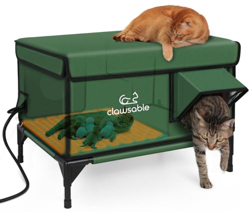 Clawsable Unzerstörbares beheiztes Katzenhaus für den Winter im Freien, 100% wasserdicht, sichere Fluchttür, isolierter Outdoor-Katzenunterstand mit Heizung für wilde Scheune, Katze, Kitty von clawsable