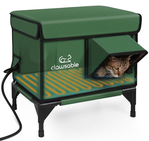 Clawsable Unzerstörbares beheiztes Katzenhaus für den Winter im Freien, 100% wasserdicht, sichere Fluchttür, isolierter Outdoor-Katzenunterstand mit Heizung für wilde Scheune, Katze, Kitty von clawsable