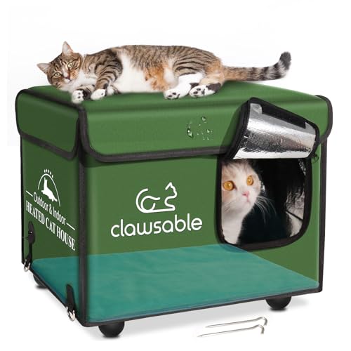 Clawsable Wasserdichtes und einfach zu montierendes Katzenhaus für Outdoor-Katzen im Winter, unbeheiztes, erhöhtes, isoliertes Feral-Katzenhaus, wetterfester Katzenschutz für streunende Stallkatzen, von clawsable