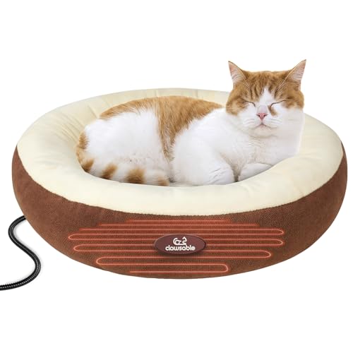 clawsable Beheiztes Katzenbett für kleine mittelgroße Katzen, superweiches rundes beheiztes Haustierbett mit wärmender Temperatur, Katzenbett für Indoor-Katzen, elektrisches Katzenheizbett für von clawsable