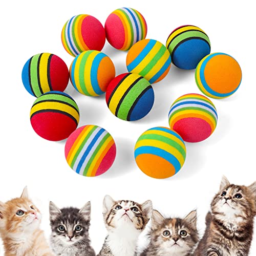 cobee Rainbow Cat Toy Ball, 12 Stück Großes Katzenspielzeug 3,5 cm Interaktives Katzenspielzeug Ball Kätzchen Spielen Sport Chase Training Spielzeugball von Cobee