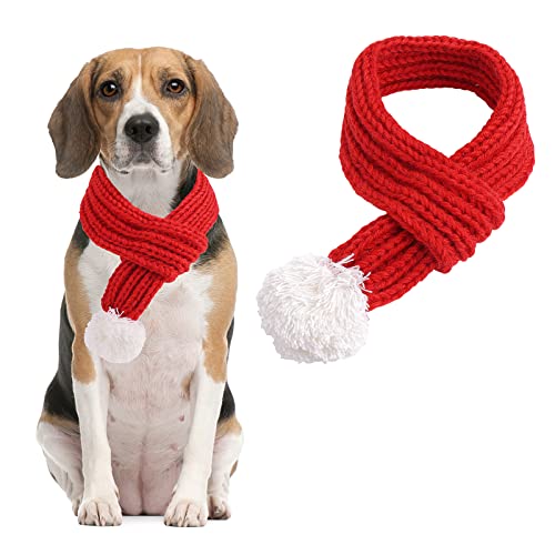 Cobee Weihnachten Hund Katze Santa Schal, Hund Winter Strickschal Haustier Winter Halswärmer Kostüm mit weißem Bommel Ball Party Dressup Weihnachten niedlich dekorieren Geschenk rot von cobee