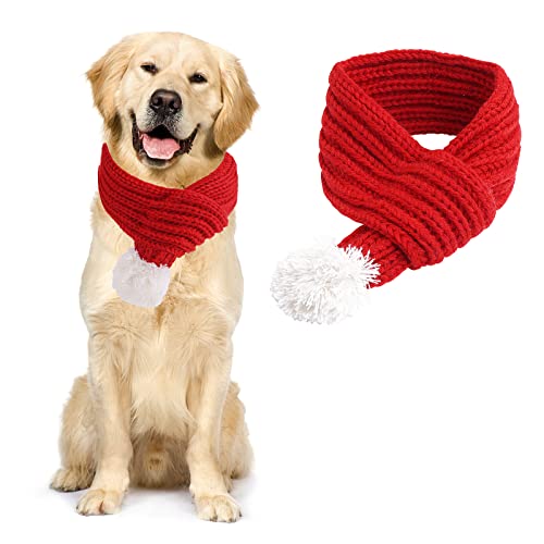 Cobee Weihnachten Hund Katze Santa Schal, Hund Winter gestrickter Schal Haustier Winter Halswärmer Kostüm mit weißem Bommel Ball Party Dressup Weihnachten süß dekorieren Geschenk rot (groß) von Cobee