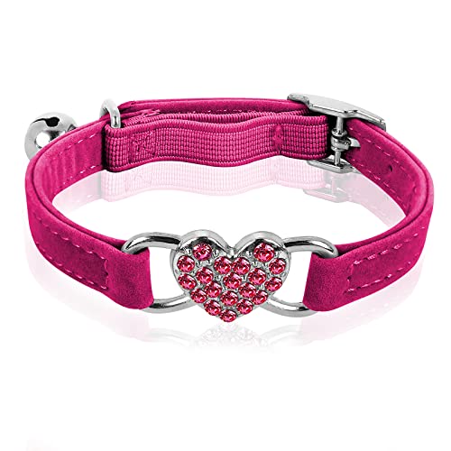 cobee Bling Heart Katzenhalsband mit Glocke, verstellbares Kätzchenhalsband mit Sicherheitsgurt, Strass Haustierhalsband für kleine Katzen und Hunde (Rosenrot) von Cobee