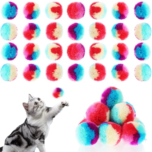 cobee Weiche Katzenspielzeugbälle, 3,1 cm, Regenbogen-Katzen-Pom-Bälle, Spielzeug, flauschiger, interaktiver Katzenball, leises Kätzchen-Spielspielzeug für Indoor-Katzen-Training, 50 Stück von cobee