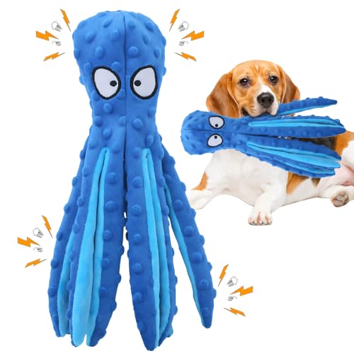 Hundespielzeug Unzerstörbar, 2025 Neu No Stuffing Dog Toys, Hundekauspielzeug Welpenspielzeug Hunde-Quietschspielzeug Krake Quietschspielzeug Intelligenz Hundespielzeug Große Kleine Hunde (Blau) von comepew