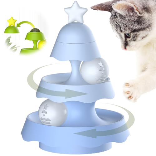 Interactive Cat Toy Ball Turntable, 2024 Neuest Interaktives Katzenspielzeug, Tower of Tracks für Katzen mit LED Ball 3-Lagiger Katzenspielzeug Selbstbeschäftigung mit Katzenminze (Blau) von comepew