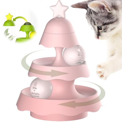 Interactive Cat Toy Ball Turntable, 2024 Neuest Interaktives Katzenspielzeug, Tower of Tracks für Katzen mit LED Ball 3-Lagiger Katzenspielzeug Selbstbeschäftigung mit Katzenminze (Rosa) von comepew