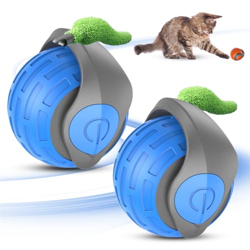 Interaktives Katzenspielzeug, 2025 Neu Katzenspielzeug Selbstbeschäftigung, Katzenspielzeug Elektrisch Katzenball mit LED Licht Interaktives Hundespielzeug Ball 360-Grad-Ball Cat Toys (Blau*2) von comepew