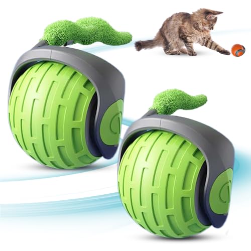 Interaktives Katzenspielzeug, 2025 Neu Katzenspielzeug Selbstbeschäftigung, Katzenspielzeug Elektrisch Katzenball mit LED Licht Interaktives Hundespielzeug Ball 360-Grad-Ball Cat Toys (Grün*2) von comepew