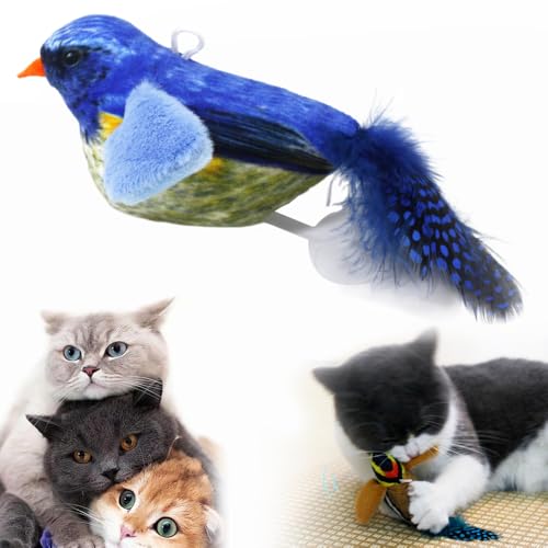 Interaktives Katzenspielzeug, 2025 Neu Katzenspielzeug Selbstbeschäftigung Vogel, Flappy Chase Cat Toy Katzenspielzeug Feder mit Elastisches Seil Katzenangel Stabil mit Federn für Katzen (Blau) von comepew