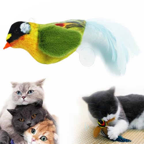 Interaktives Katzenspielzeug, 2025 Neu Katzenspielzeug Selbstbeschäftigung Vogel, Flappy Chase Cat Toy Katzenspielzeug Feder mit Elastisches Seil Katzenangel Stabil mit Federn für Katzen (Grün) von comepew