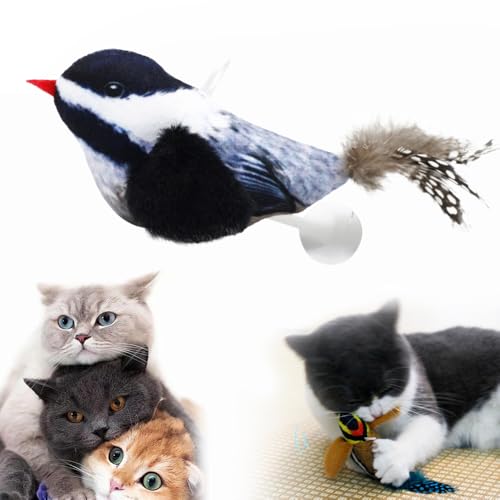 Interaktives Katzenspielzeug, 2025 Neu Katzenspielzeug Selbstbeschäftigung Vogel, Flappy Chase Cat Toy Katzenspielzeug Feder mit Elastisches Seil Katzenangel Stabil mit Federn für Katzen (Schwarz) von comepew