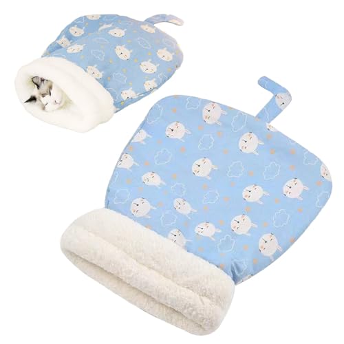 Katzenschlafsack Warmer Katzenbett, 2025 Neu Cat Winter Sleeping Bag, Katzenhöhle Katzen Halbgeschlossener Katzen Kuschelhöhle Waschbare Katzen Schlafsack Selbstwärmtes Haustierbett (Blau, F) von comepew