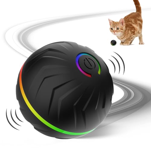 Katzenspielzeug Elektrisch Katzenball, 2025 Upgraded Interaktives Katzenball Spielzeug, Interaktives Katzenspielzeug mit LED Licht Katzenspielzeug Selbstbeschäftigung 360-Grad-Ball (Schwarz*2) von comepew