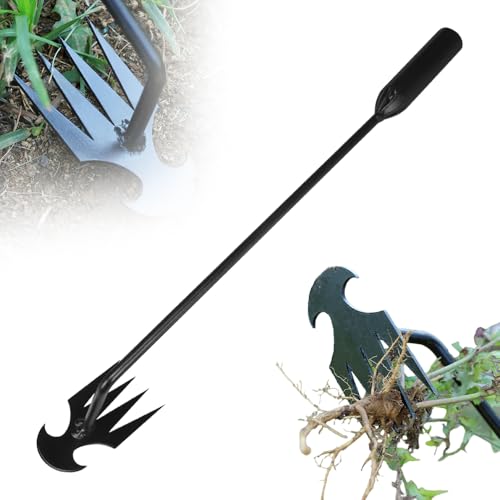 Manueller Unkrautjäter für den Garten, 2025 Neu Unkrautstecher Edelstahl, 4-Zinken-Doppelhacke Garten Manueller Weeder New Weeding Artifact Uprooting Weeding Tool Hand Unkrautstecher (Schwarz-27cm) von comepew