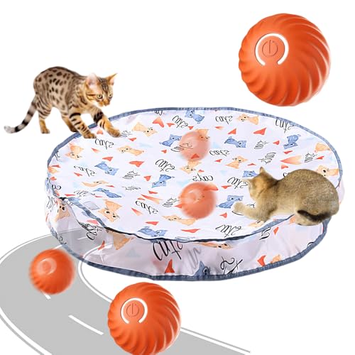 comepew Interactive Katzenspielzeug, 2 in 1 Simuliertes Interaktives Jagdkatzenspielzeug, Interactive Cat Toys Guitar Cat Toy Doppelschicht Jagd Katze Matte Spielzeug mit Katzenball (Weiß, +O Ball) von comepew